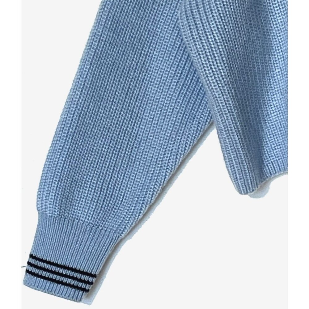 Cinq a Sept Blue Wool blend Cecile Sailor Ribbed Oversize Crop Sweater - Picture 8 of 12